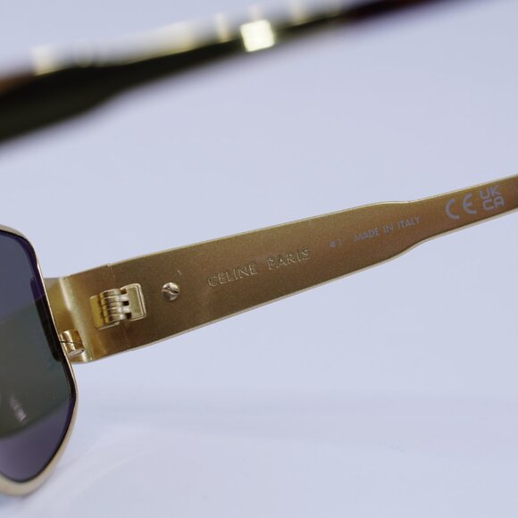 Celine CL40293U 30N Sunglasses Gold Cat Eye Frame, Green Lenses main image 6